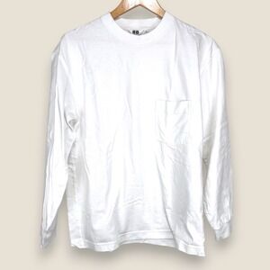 Uniqlo U Long Sleeve Crew Neck T Shirt Pocket Tee Men Medium White Heavyweight